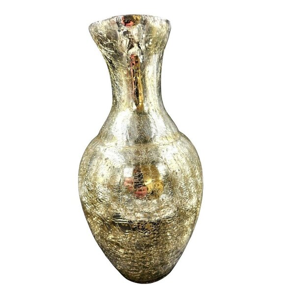 Gold Mirrored backed crackle floral Vase. Mid Century Modern Decor Home Decor Ce - Picture 4 of 8